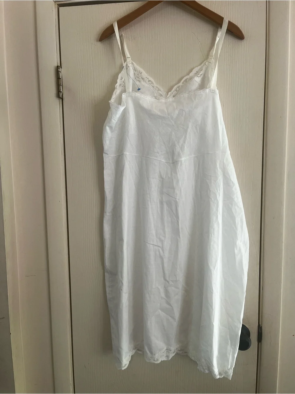 VTG Edwardian Victorian Lace Linen Blend 1950s Sheer Ivory Slip Dress XL - Picture 3 of 5